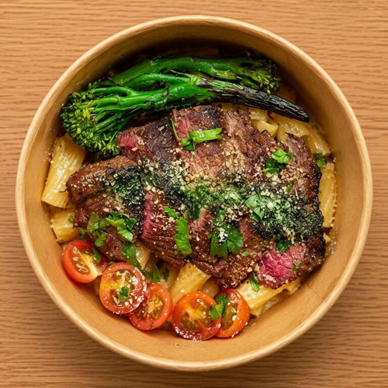 Garlic butter steak pasta